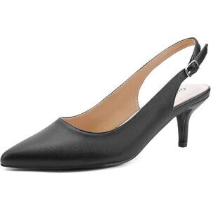 Women’s Black Low Heel Pump  Closed Pointed Toe Kitten Wedding Party Dress Shoes